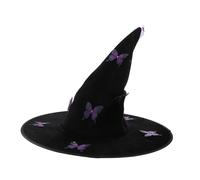 Zerodeko Halloween Witch Hat with Butterfly Embellishment Wrinkled Purple Costume Accessory for Adults and Versatile Party Favor for Cosplay and Dress-up Events