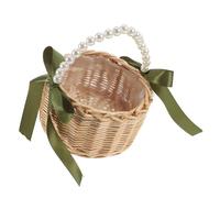 Zerodeko Hand Woven Small Rattan Flower Girl Basket with Handle Elegant Portable Wicker Basket for Weddings Home Decor Garden Events and Gift Presentations