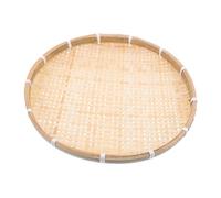 Zerodeko Handmade Flat Woven Round Tray Natural Sieve Basket with Fine Weaving for Fruit Serving Vegetable Drying Bakery Bread Display Farmhouse Decorative Organizer
