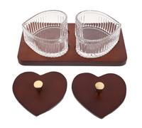 Zerodeko Heart Shaped Divided Glass Snack Tray with Wooden Lid | Coffee Finish, Multiple Compartments, Preserves Freshness and Avoids Flavour Mixing, Picnic and Family Gatherings
