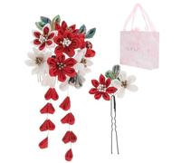 Zerodeko Japanese Style Flower Hair Comb for Kimono Red Cotton and Iron Material Elegant Hair Decoration for Women for Party and Travel Accessories