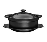 Zerodeko Korean Ceramic Bowl with Lid and Trivet Black Casserole Clay Pot 1.26 Sizzling Hot Pot with Double Handles Stew Pot Cooking Pot for Dolsot Bibimbap Soup