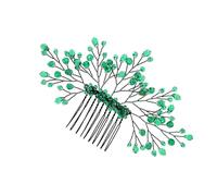 Zerodeko Leaf Hair Comb Crystal Wedding Headdress Green Crystal Metal Leaf Side Comb for Wedding and Party Bridesmaid Hair Accessory