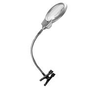 Zerodeko LED Reading Magnifier, Clamp Magnifying Glass with White LED Light, Foldable Metal Abs Acrylic Handheld Desktop Magnifier, Silver for Reading