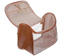 Zerodeko Lightweight Brown PVC and Nylon Multi-Purpose Travel Cosmetic Bag for Men and Women, Large Capacity Hanging Toiletry Organizer for Travel and Daily Use
