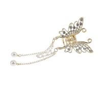 Zerodeko Metal Butterfly Hair Claw Decorative Hair Claw Elegant Luxurious Strong Grip Versatile Use for Women Brides Casual Outings Weddings with Rhinestone Simulation Pearl Tassel