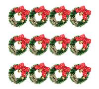 Zerodeko Mini Christmas Wreaths Festive Xmas Decor with Bow and Bell 12pcs Small Wreaths Plastic and Cloth Material Easy to Install Charming Design for Crafts for Home Celebrations