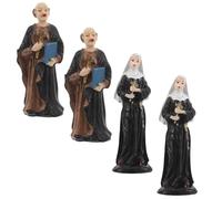 Zerodeko Miniature Catholic Resin Statues 4Pcs Nun Priest Figurines for Sand Tray Therapy and Micro Landscape Use in Emotional Sandplay