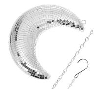 Zerodeko Moon Ornament Wall Hanging Decoration Silver Glass Moon-shaped Pendant 8.25x5.89x1.38in Shimmering Effect Reflects Light Chain Elegant Sophisticated Retro Wall Pendant for Wedding