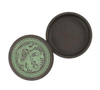 Zerodeko Natural Stone Calligraphy Inkstone Lightweight and Easy to Carry round Shape with Lid with Beautiful Carved Design, for Students and Traditional Chinese Painting Tools