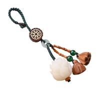 Zerodeko Natural White Jade Lotus-flower Phone Hanging Pendant with Bodhi Carving, Lotus Design Keychain Charm for Mobile Phone Accessory and Decorative Use