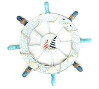 Zerodeko Nautical Wooden Ship Wheel, Mediterranean Rudder Wall Decoration with Fishing Net Shells, Nautical Bathroom Accessories for Beach Theme Home Decoration