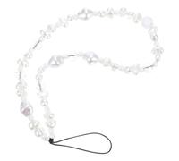 Zerodeko Pearl Beaded Phone Charm Lanyard with 8mm Faceted Crystal Beads Anti-lost Decorative Phone Chain White Plastic and Glass Material to Decorate Your Bags