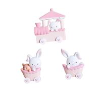 Zerodeko Pink Bunny Train Cake Topper Cartoon Rabbit Cake Ornament for Birthday Party and Shower Decoration Creative Fun Miniature Adornment and Interior Display