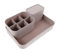 Zerodeko Pink Grey Nail Art Tool Storage Tray 3pcs Set with Pen Holder and Cotton Pad Box, Multifunctional Desk Organizer for Manicure Supplies and Office Accessories