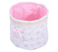 Zerodeko Pink Quilted Fabric Basket with Butterfly Bow, Small Cosmetic Storage Bin with Elegant Lace Design, Compact and Space-saving Floral Organizer for Desks and Offices, 5x7x7 Inches