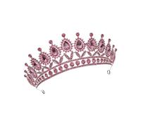 Zerodeko Pink Rhinestone Bridal Crown Tiara Hair Accessories Wedding Headband for Bride Romantic Pageant Hairpiece