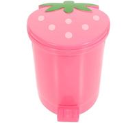 Zerodeko Pink Strawberry Trash Can Junk Bin Cute Trash Bin with Lid Foot Pedal Kawaii Wastebasket Waste Paper Bucket for Girl Kitchen Room Home Decor Sanitary Bin