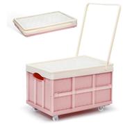 Zerodeko Plastic Foldable Storage Crate with Lid and Wheels 16.54X11.42X9.45 Inches Clothes Organizer for Home Classroom and Vehicle Trunk