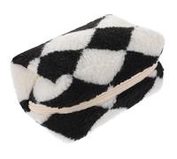 Zerodeko Plush Makeup Bag Zippered Cosmetic Pouch Soft Storage Organizer for Travel and Daily Use Versatile Pen and Beauty Accessory Holder Comfortable Black Checkered Design