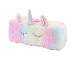 Zerodeko Plush Tissue Box Cover with Tray Pink Napkin Holder Fancy Napkin Box Holder for Home Decoration Square