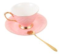 Zerodeko Portable Ceramic Coffee Mug with Saucer Food-Grade Espresso Cup for Afternoon Tea Smooth-Edged Pink Cappuccino Cup Gift for Home Office and Creative Use