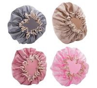 Zerodeko Premium Double-layer Waterproof Shower Caps for Women 4pcs Set, Elastic Bath Hats in Light Gold, Pink, Grey, and Dusty Rose, for Spa and Home Bathing