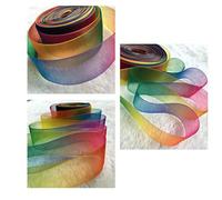 Zerodeko Rainbow Sheer Organza Ribbon Soft and Material 50yd 25mm Polyester Fabric Roll Long Enough to Cut for Hair Decorations and DIY Use for Hair Bow Making