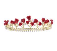 Zerodeko Red Rose Designed Wedding Hair Band for Bride Lightweight Alloy Crystal Headband Creative Eye-catching Jewelleries Decoration for Engagement and Parties