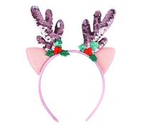 Zerodeko Reindeer Antler Headband Random Color and with Christmas Pink Sequin Fabric Antlers Elk Ears Hair Accessory for Stage Performance and Festive Cheer Props