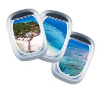 Zerodeko Removable 3pcs Faux Airplane Window Decal Set Sea Landscape Wall Stickers Self-Adhesive 3D Window Mural for Home and Office Decorative Wall Decals