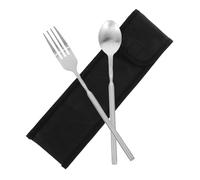 Zerodeko Retractable Fork and Spoon Set Stainless Steel Telescoping Travel Utensils Extendable Long Handle Portable Camping Tableware Drawstring Bag for Outdoor Picnic and BBQ