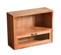 Zerodeko Retro Wooden Cosmetic Desktop Organizer with Drawer, Sturdy Synthetic Material Storage Cabinet for Bedrooms and Decorative Ornaments, Compact Office Storage Solution