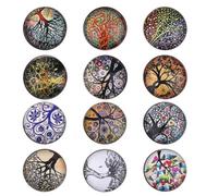 Zerodeko round Life Tree Glass Buttons Charming Jewelry Accessories 12 Pcs for Bangles and Bracelets Pendants Suitable for Women