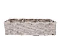 Zerodeko Seagrass Storage Basket 3 Sections Woven Shelf Baskets with Compartment Wicker Divided Storage Basket Tea Bag Sugar Packet Holders Coffee Station Organizer Rectangular Tray Grey