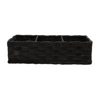 Zerodeko Seagrass Storage Basket 3 Sections Woven Shelf Baskets with Compartment Wicker Divided Storage Basket Tea Bag Sugar Packet Holders Coffee Station Organizer Rectangular Tray Black
