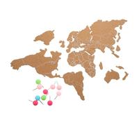 Zerodeko Self-Adhesive Cork Board World Map with Stripes Interactive Memo Board for Office and Home Wall Decor Wooden Corkboard Wall Map with Random Colored Pins Journey Tracker