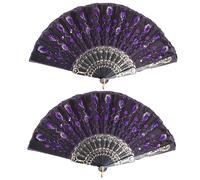 Zerodeko Sequined Plastic Fan Lightweight and Easy to Carry 2pcs for Women Hand Held Fans with Elegant Pattern for Birthday and Photo Prop Use
