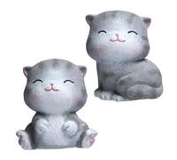 Zerodeko Set of 2 Small Sitting and Squatting Tiger-patterned Cat Cartoon Refrigerator Magnets Grey Magnetic Stickers for Kitchen Decor Home Use