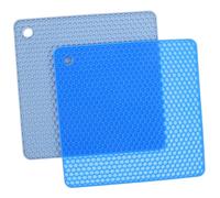 Zerodeko Silicone Hot Pan Mat and Countertop Pot Pad, Square 2pcs Set, Food-grade Heat Resistant Silicone, Non-slip Kitchen Trivet for Pots and Hot Dishes, Blue Gradient for Home Cooking and Table Use