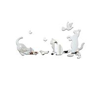Zerodeko Silver 3D Acrylic Wall Stickers Featuring Playful Kitten Design, Easy to Apply and Remove, for Living Room and Bedroom Decoration Mirror Art