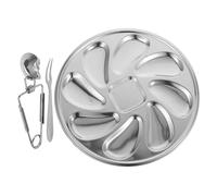 Zerodeko Stainless Steel Oyster Serving Plate Set with Oyster Fork and Clip Sturdy Break-Resistant Metal Tray for Parties and Restaurant Use Simple Design Silver Serving Dish