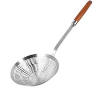Zerodeko Stainless Steel Pasta Strainer Spoon with Long Wooden Handle and Quick Draining Function for Cooking and Frying, Sturdy Slotted Spoon for Kitchen Use