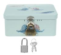 Zerodeko Storage Box Multi-purpose Tinplate Lockable with Cartoon Pattern Design, Lightweight Square Metal Organizer Box and Sundries Storage for Desktop Stationery, Photo