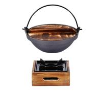 Zerodeko Sukiyaki Hot Pot Non-sticky Japanese Style Cast Iron with Wood Handle, Portable Cooking Pot Featuring Even Heat Distribution, for Outdoor Camping and Family Meals