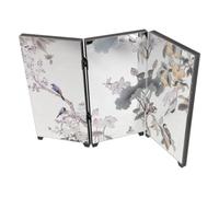 Zerodeko Traditional Chinese Folding Desktop Screen with Tabletop Mirror, Foldable 3-panel Acrylic Divider Featuring Classic Asian Decor and Feng Shui Ornament for Office or Home Styling