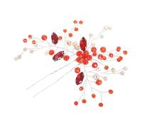 Zerodeko U-shaped French Style Bridal Hairpin for Weddings Elegant Metal Hair Fork for Updo Chignon Secure Hold Wedding Hair Accessories for Brides and Bridesmaids Red Handcrafted Hairpiece