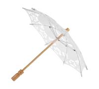 Zerodeko Umbrella Handle Elegant with Lace White Wooden Bridal Cotton and Versatile Photography Prop Decor, Classic Western Royal Style Parasol Wedding Tea Party for Brides