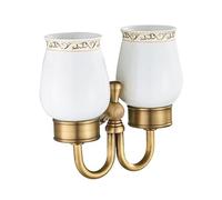 Zerodeko Vintage Antique Copper Double Cup Holder Wall Mounted Toothbrush Shelf Ceramic Cups for Elegant Bathroom Decor Easy Installation Design