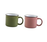 Zerodeko Vintage Enamel Mugs 2pcs Heat-Resistant Tea Cups Metal Coffee Cups Retro Design for Home and Office Green and Red Colored